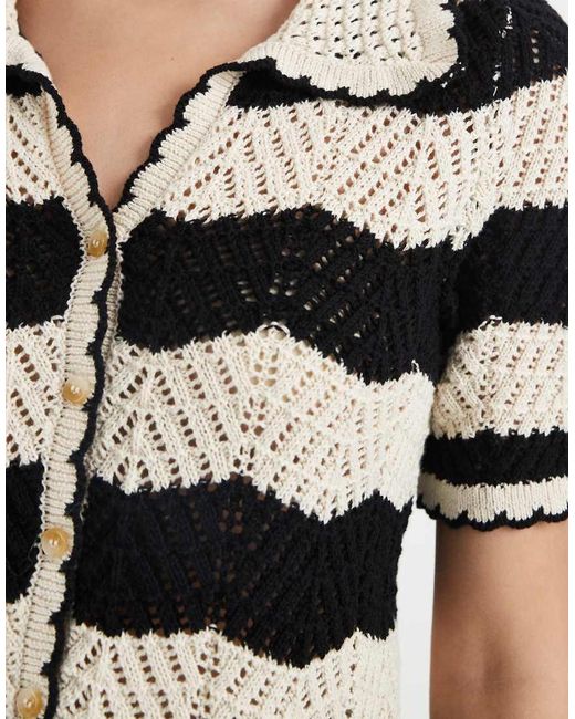 Vero Moda Black Crochet Knit Button Front Polo Top Co-ord