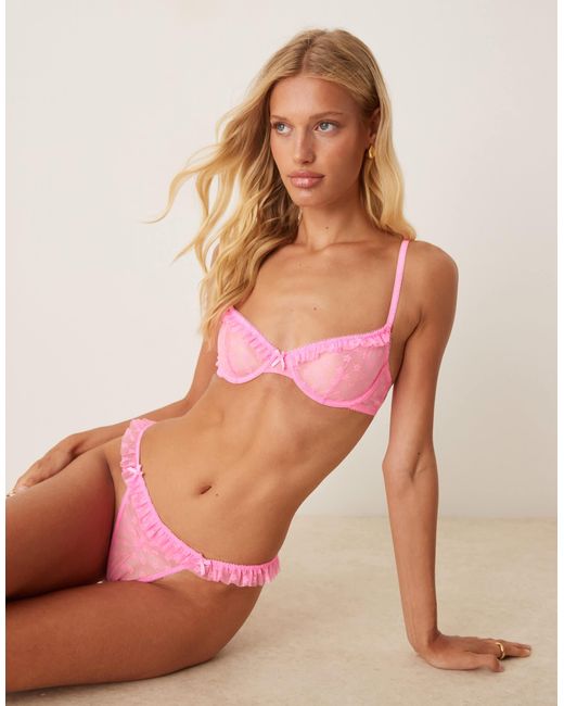 ASOS Pink Koko Floral Textured Mesh Ruffle Underwired Bra