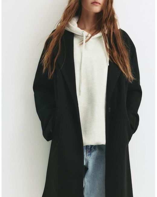 Pull&Bear White Felt Texture Coat With Button