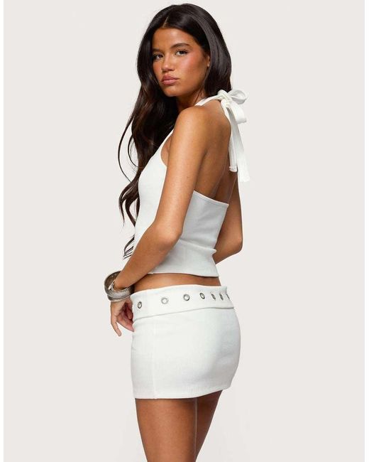 Edikted White Havana Grommet Ribbed Halter Top