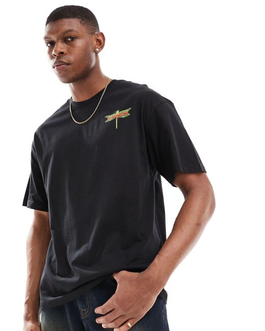 Camiseta negra extragrande con estampado Jack & Jones de hombre de color Black