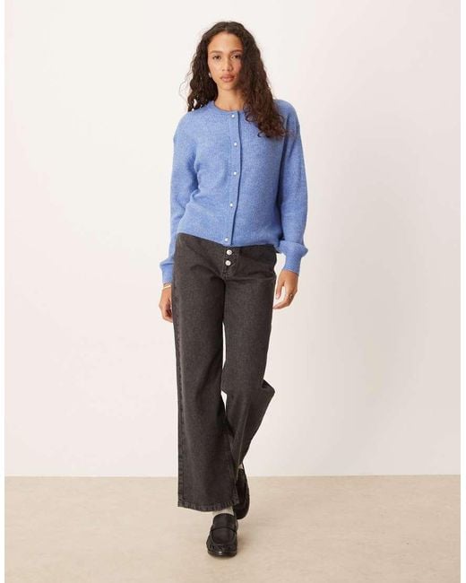 Jdy Geribbeld Vest Met Parelknopen in het Blue