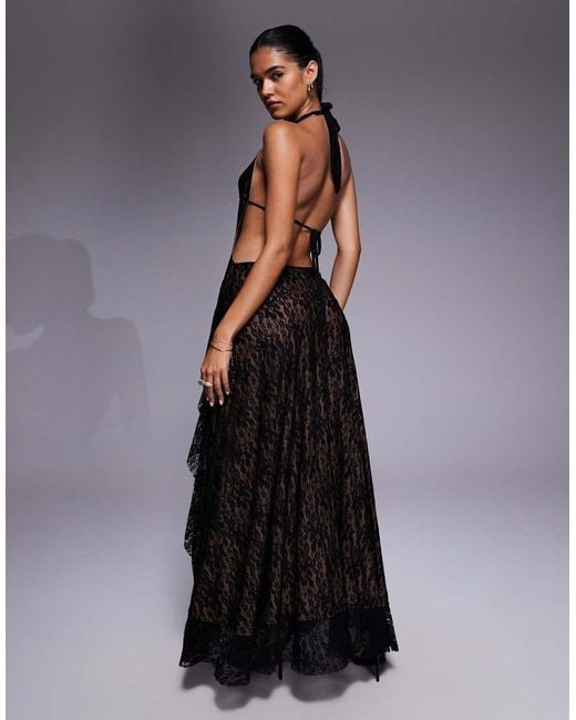 I.AM.GIA Irisia Lace Plunge Halterneck Backless Thigh Split Maxi Dress in  Blue | Lyst UK