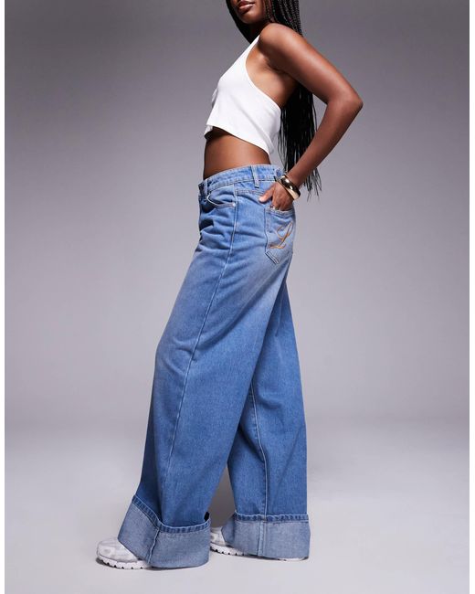 Liquor N Poker Blue Cinch Midrise Turn-up baggy Denim Jeans