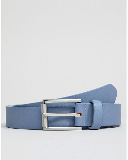 ASOS Wedding Faux Leather Slim Belt In Light Blue for Men | Lyst