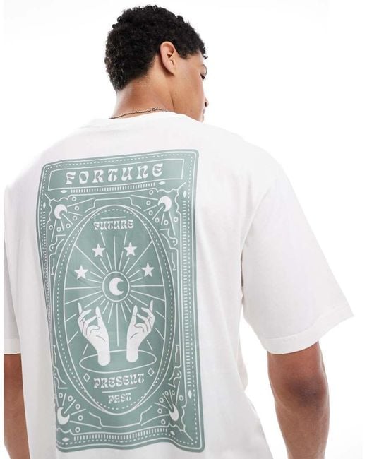 Only & Sons White Oversized T-shirt With Fortune Back Print for men
