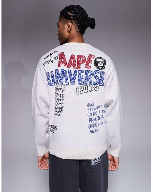 Aape By A Bathing Ape Gray Aape By A Bathing Ape Knitted Sweater for men