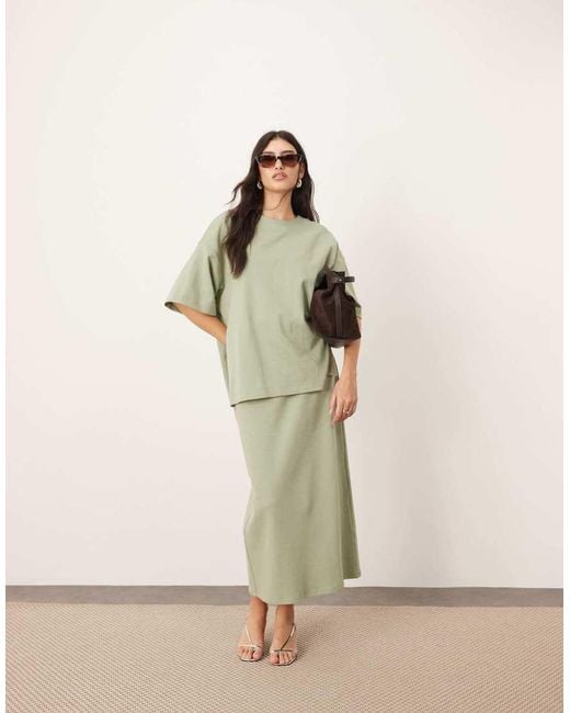 ARRANGE Natural Premium Heavy Weight Textured Jersey Column Maxi Skirt Co-ord