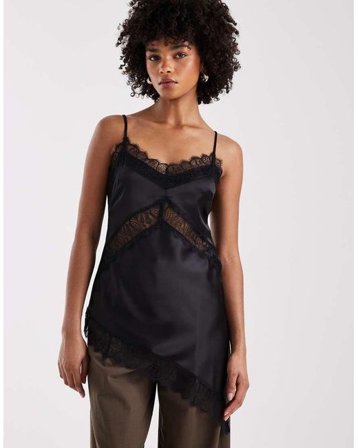 ASOS Black Satin Asymmetric Lace Cami