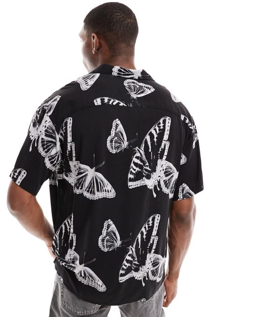 Jack & Jones Oversized Revere Collar Shirt With Black Butterfly Print for men