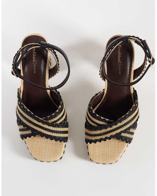 River Island White Raffia Striped Platform Sandals