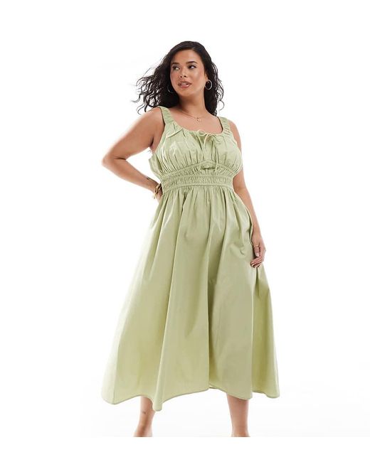 ASOS Green Asos Design Curve Wide Strap Channel Waist Midi Sundress