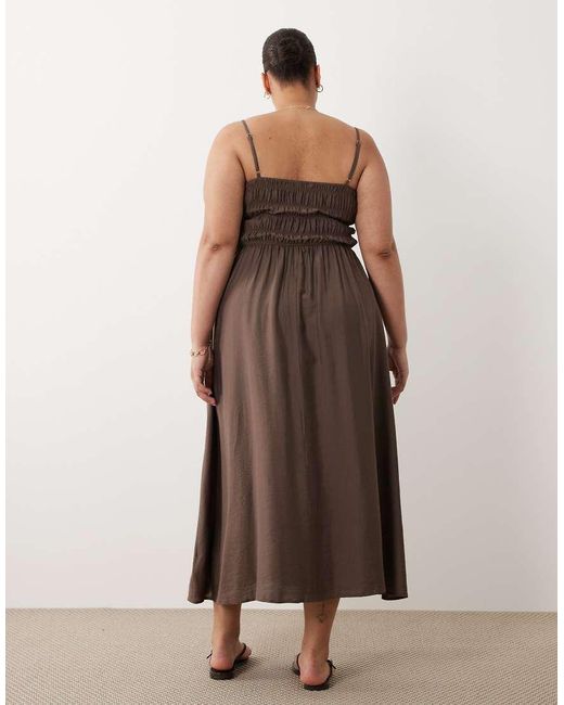 Brave Soul Brown Brave Soul Curve Strappy Shirred Sun Dress