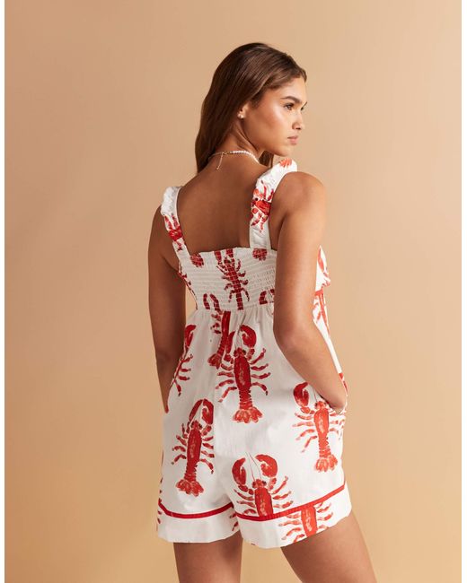 ASOS Red – kurzer playsuit mit hummer-print, kontrast-einfassung und gerafftem brustdetail