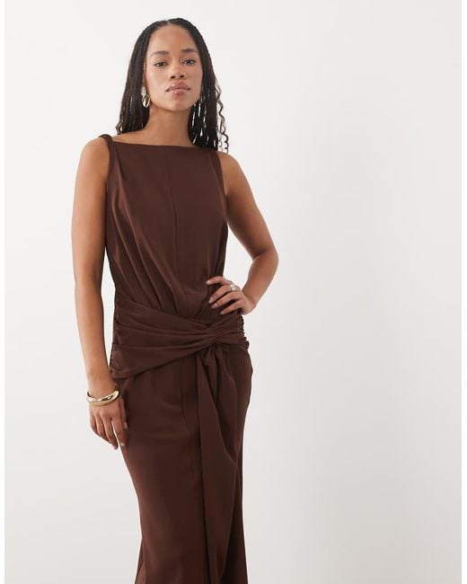 ASOS Brown Column Maxi Dress With Drape Detail