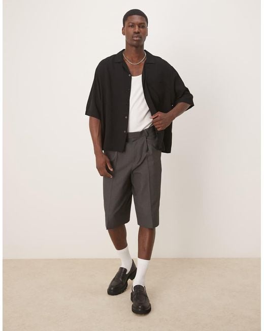 Camicia Oversize Squadrata Effetto Lino Nera di ASOS in Black da Uomo