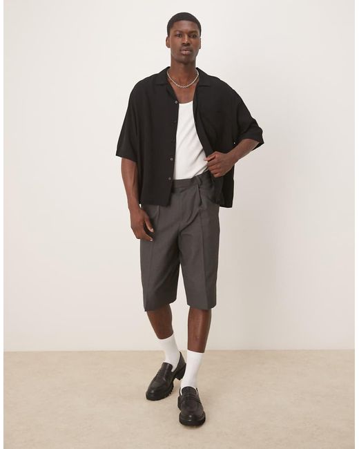 Camisa Negra De Corte Cuadrado Extragrande De Tejido Efecto Lino De (Parte De Un Conjunto) ASOS de hombre de color Black