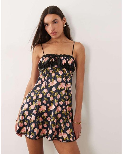 For Love & Lemons Black Kayla Night Slip Dress