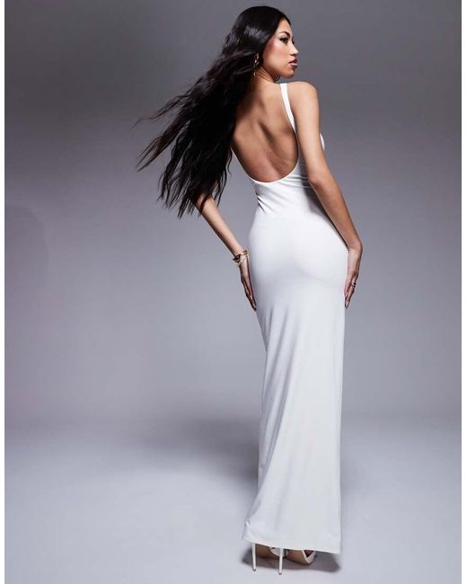 Fashionkilla Gray Double Layered Slinky High Neck Low Back Maxi Dress