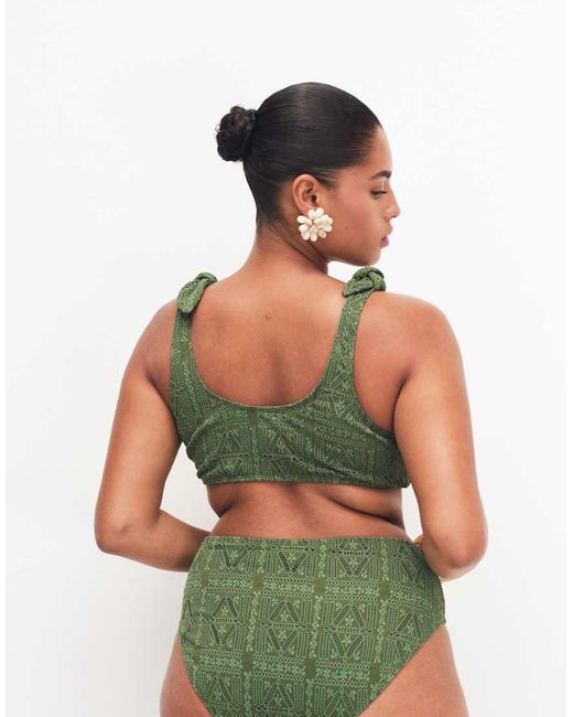 ASOS Green Asos Design Curve Kyle Broderie Twist Front Crop Bikini Top