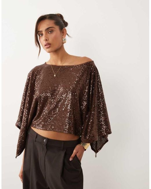 ASOS Brown Sequin Cape Top