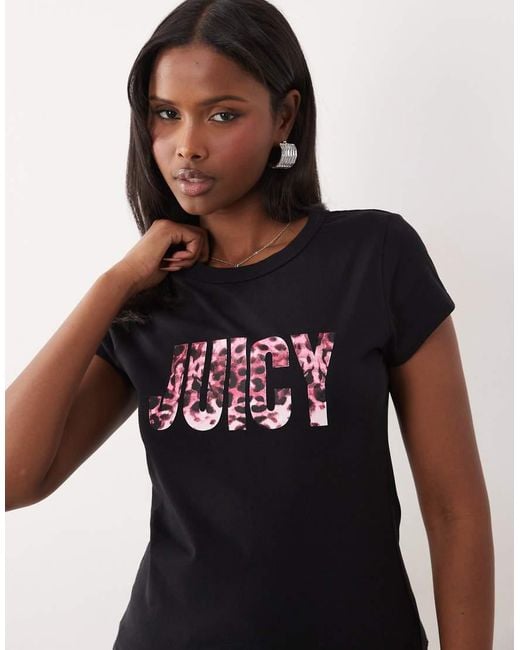 Juicy Couture Black Exclusive Pink Leopard Print Logo T-shirt