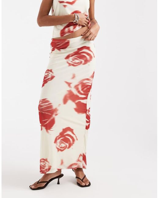 JJXX White Mesh Maxi Skirt With Flower Print