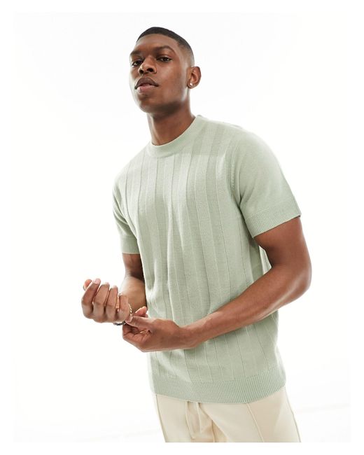T-shirt en maille jacquard - sauge Another Influence pour homme en coloris Gray