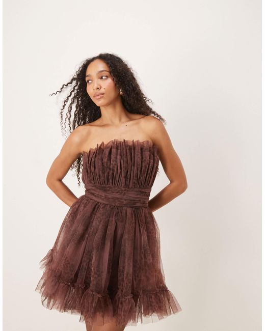 LACE & BEADS Natural Bandeau Structured Mini Dress