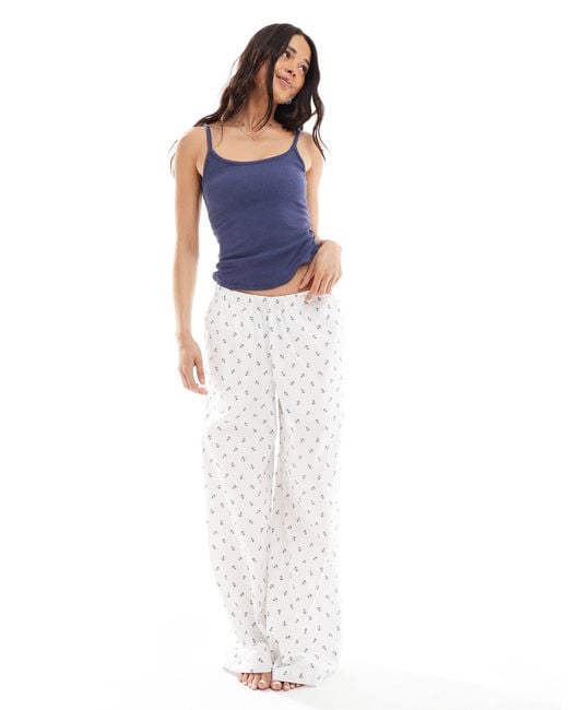 Hollister Blue – weite pyjama-hose mit niedrigem bund und ankermuster