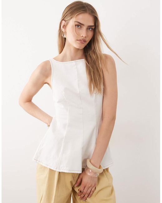 ASOS Natural Denim Peplum Top With Bow Back Detail