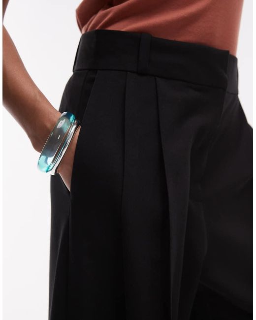 TOPSHOP Black Premium Double Pleat Straight Leg Tailored Trouser