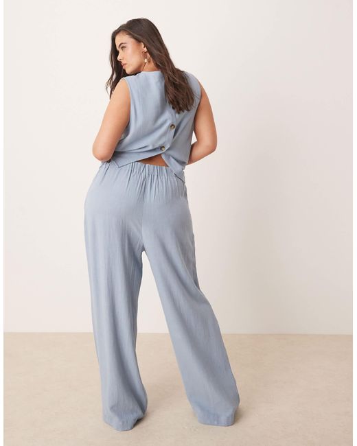 Curve - pantalon ample d'ensemble aspect lin avec plis sur le devant ASOS en coloris Blue