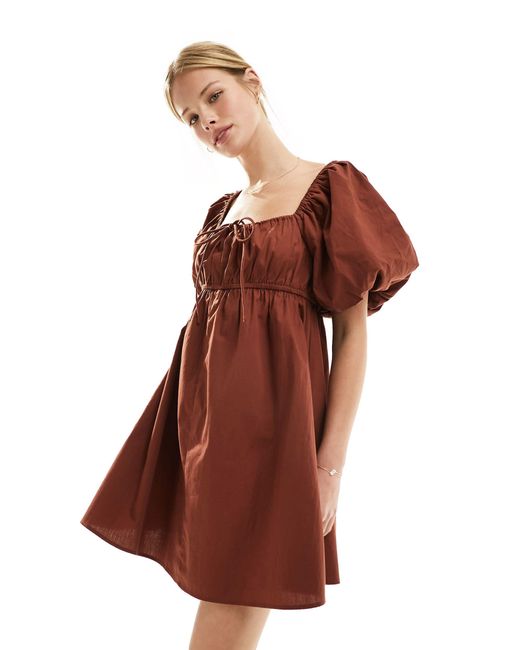 ASOS Brown Puffed Sleeve Smock Mini Dress