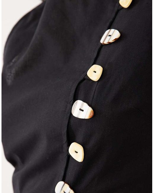 ASOS Black Linen Look Waistcoat Mini Dress With Poplin Skirt