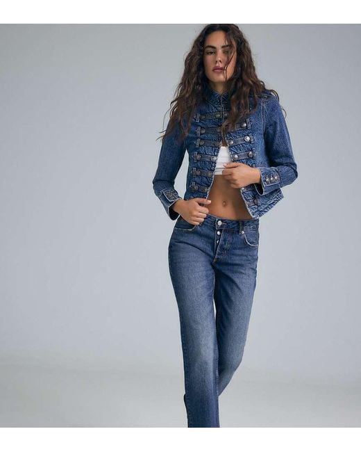 Stradivarius Blue Tall Button-up Straight Slim Fit Jeans