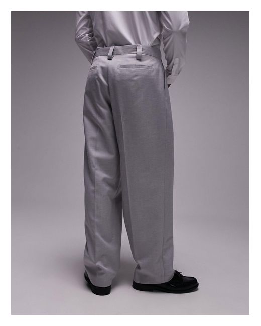 Topman Gray Wide Leg Linen Suit Trouser for men