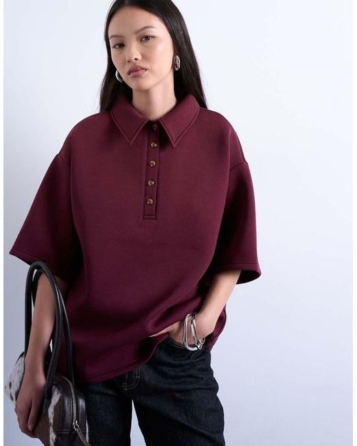 TOPSHOP Purple Scuba-Style Fabric Short Sleeve Polo Top