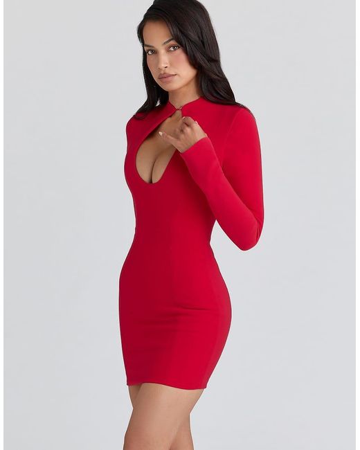 House Of Cb Red Lotus Crepe Keyhole Silhouette Mini Dress