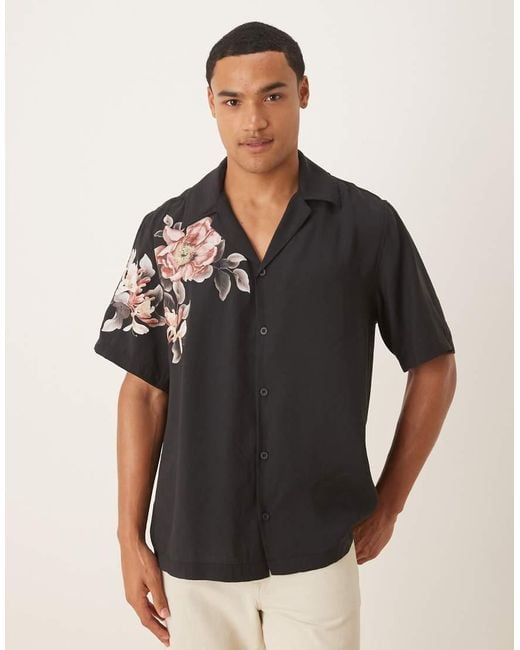 Camicia Comoda Nera Con Stampa A Fiori di ASOS in Black da Uomo