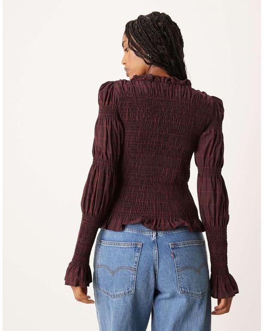 Y.A.S Red Shir Detail Long Sleeve Top