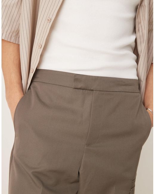 ASOS Natural Smart Wide Leg Pants With Double Pleats And Cargo Pockets for men