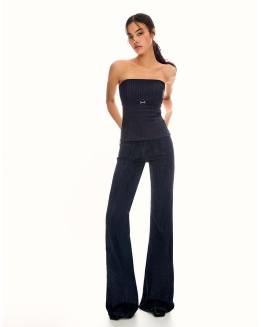 Bershka Blue Bandeau Top With Belt