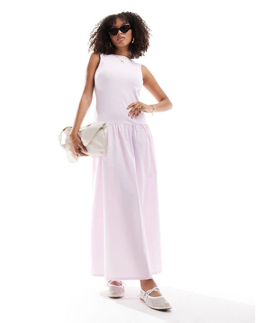 ASOS Pink Maxi Dress With Poplin Skirt Light