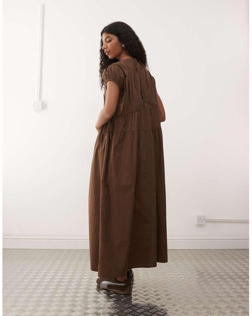 Collusion Natural Multi Channel Short Sleeve Midi Dress