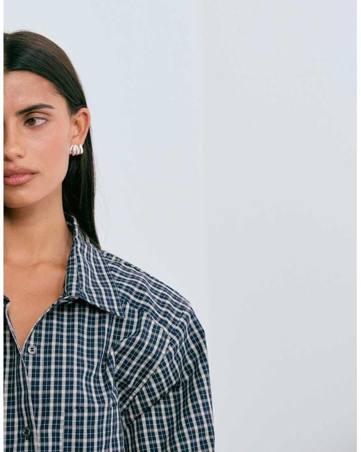 Lioness Blue Notting Hill Cotton Oversized Shoulder Pad Detail Way Button Front Shirt