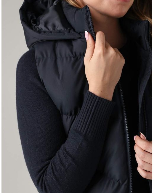French Connection Blue Midi Quilted Gilet With Hood