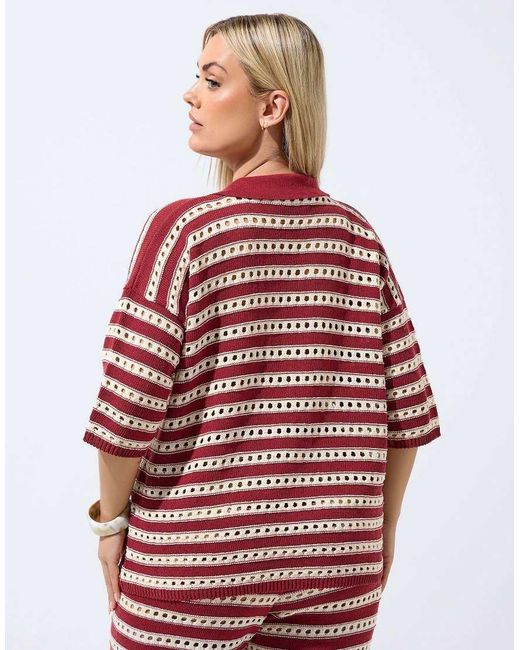 Yours Clothing Red Stripe Knitted Shirt