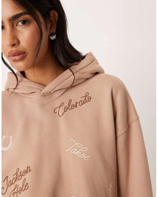 Abercrombie & Fitch Hoodie Met Grafische Motieven in het Natural