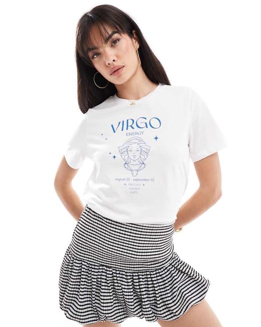 Pieces White Zodiac T-Shirt With ""Virgo"" Print